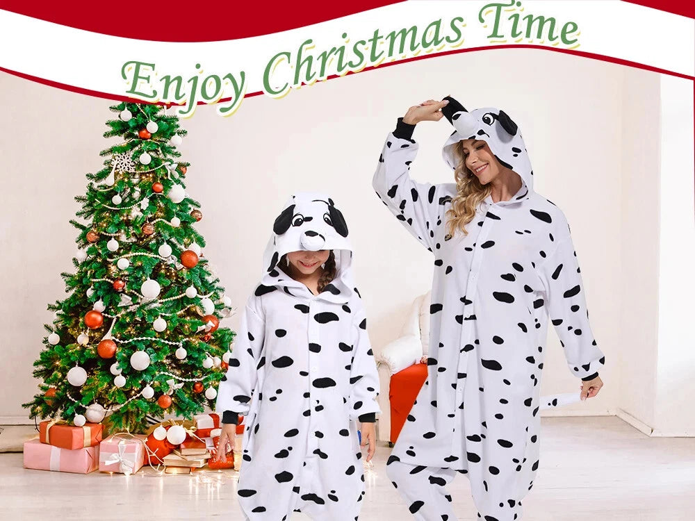 Kids Dalmatian Costumes One-piece Pyjamas Christmas Dog Cosplay Pajama Homewear