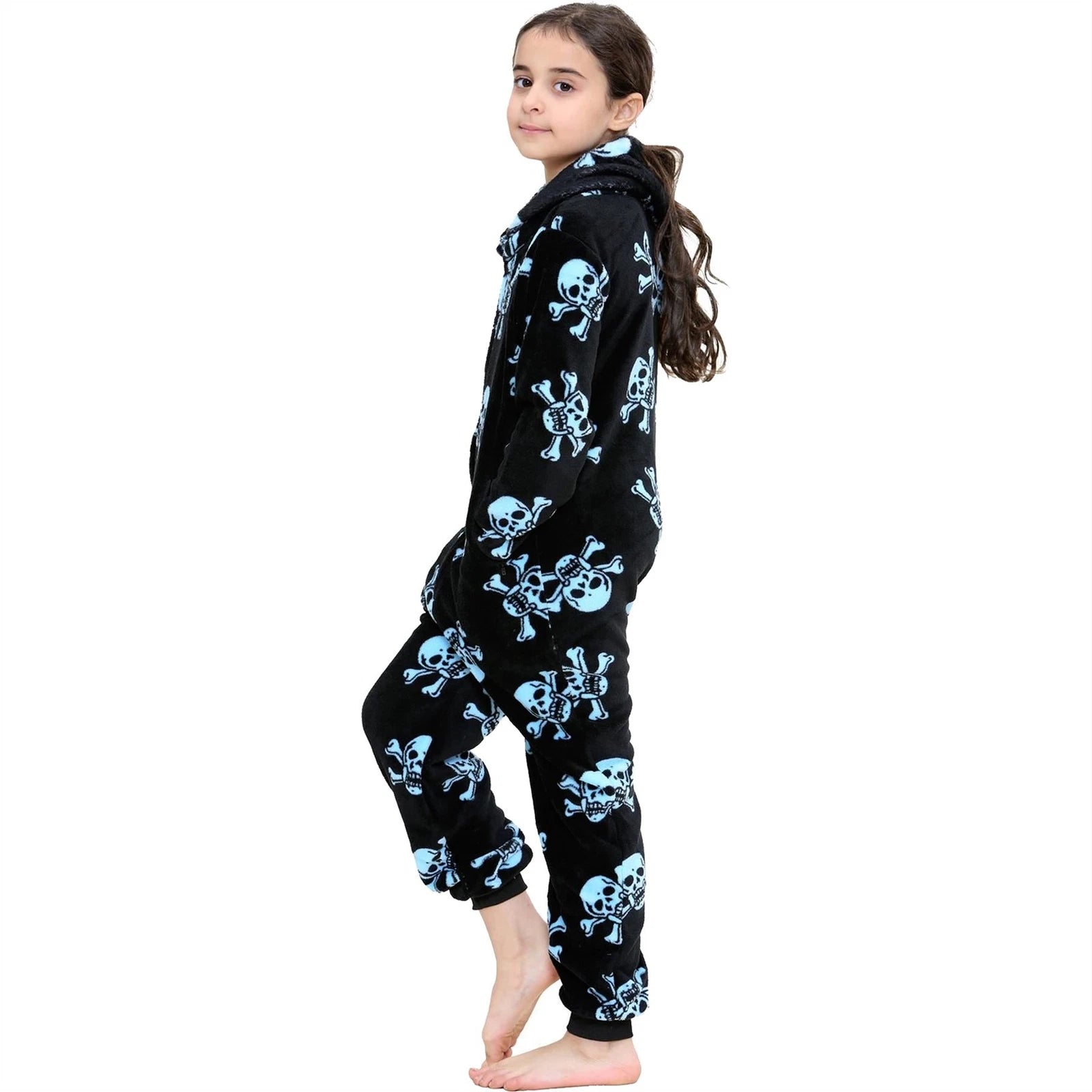 A2Z 4 Kids Girls Boys Fun Skull Print One Piece Black & Blue Pyjama Sets