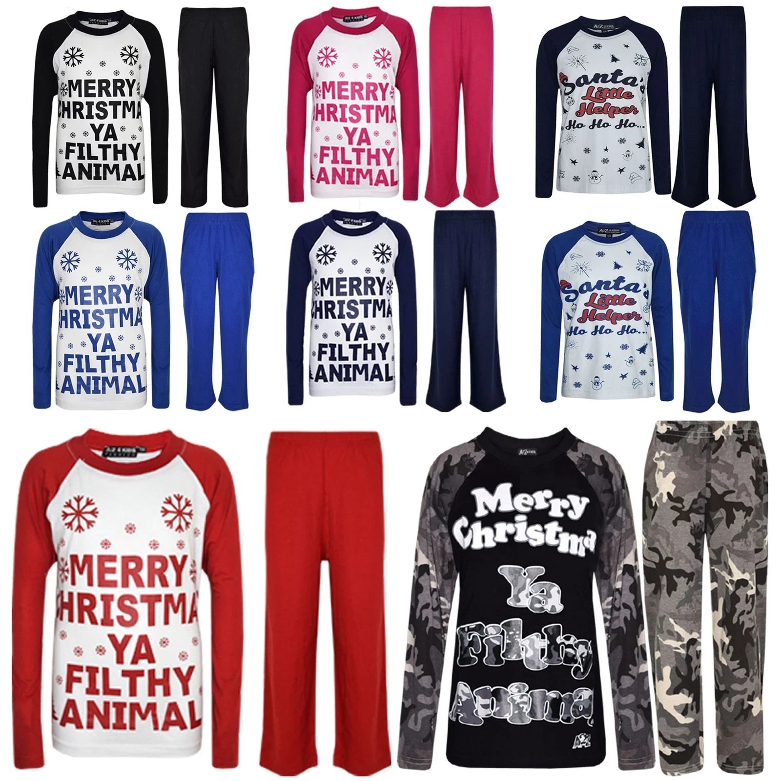 Kids Girls Boys PJ'S YA FILTHY Print Christmas Pyjamas Set 2-13