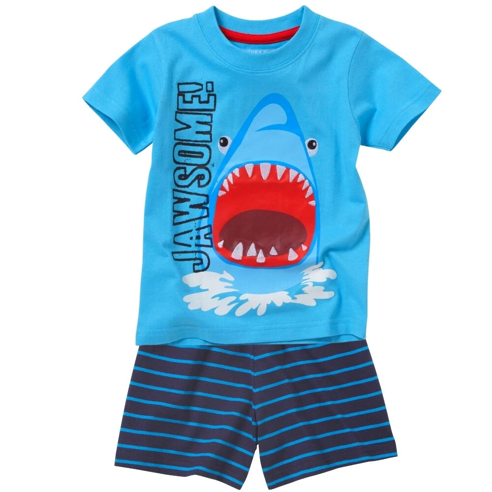 Boys Short Summer Pyjamas Dinosaur Shark Crocodile T-Rex Cotton 12mth-6yr Bedlam