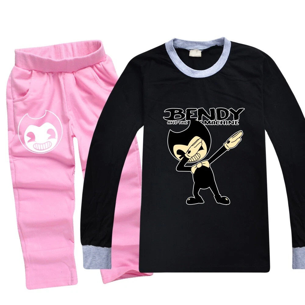 Kids Bendy The Ink Machine T shirt+Pants Pyjamas Nightwear Sleepwear PJ Sets New