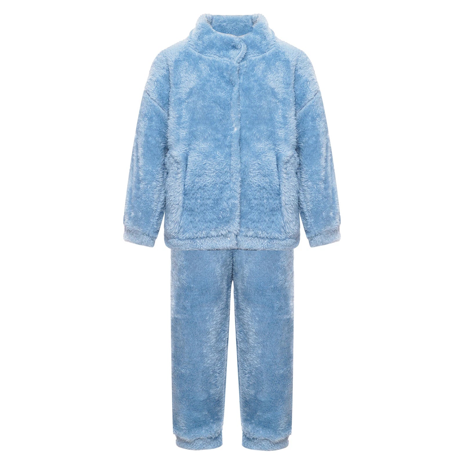 Girl Boy Sleepwear Faux Fur Pajamas Set Trousers Loungewear Buttons Pants Soft