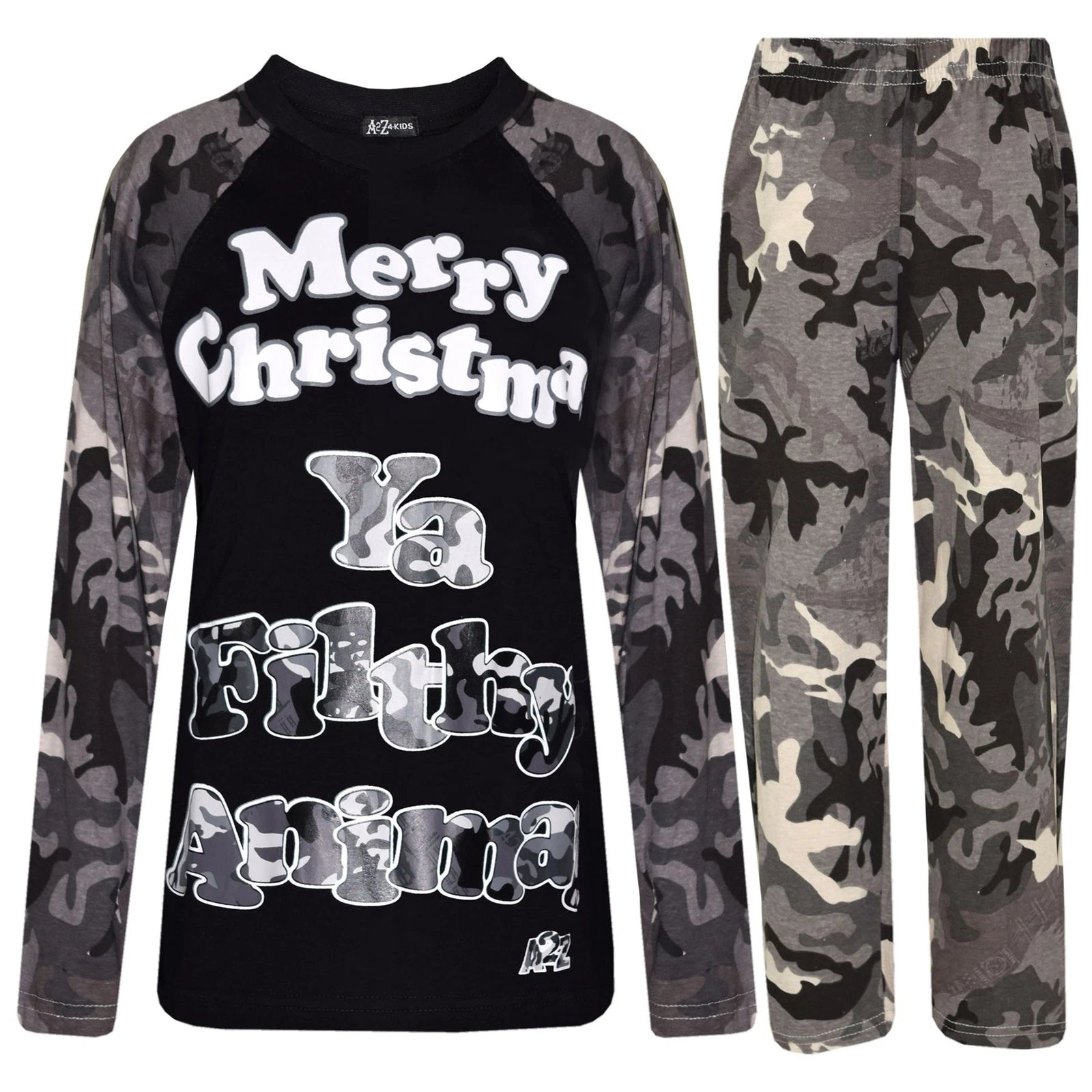 Kids Girls Boys Camo Charcoal Print PJ S YA FILTHY Christmas Pyjamas Sets