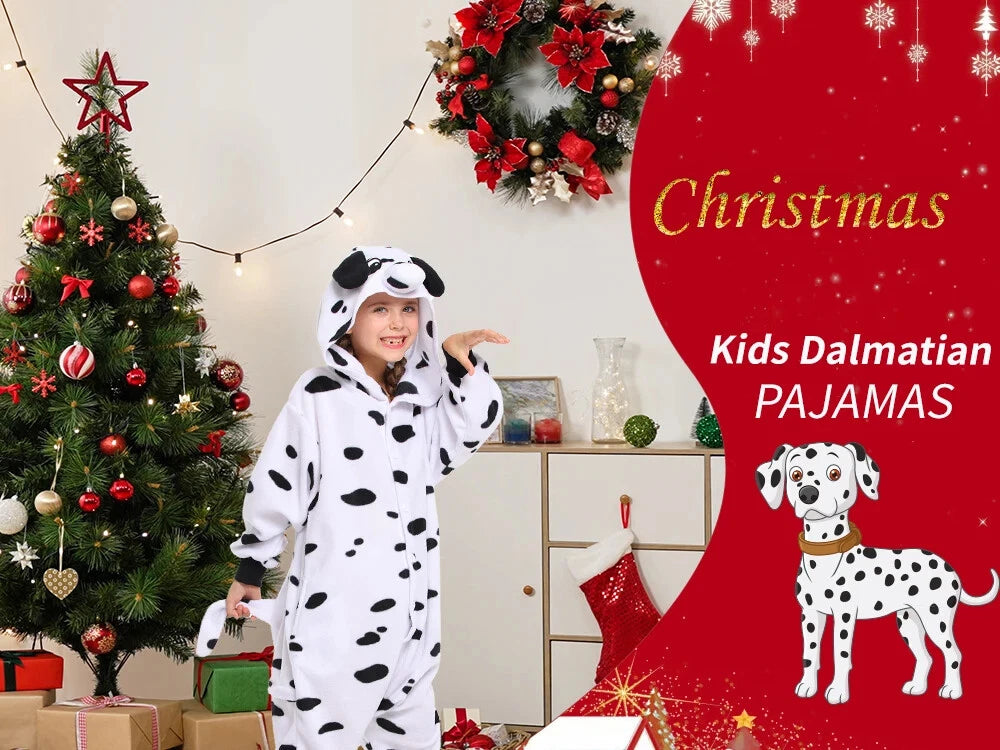 Kids Dalmatian Costumes One-piece Pyjamas Christmas Dog Cosplay Pajama Homewear