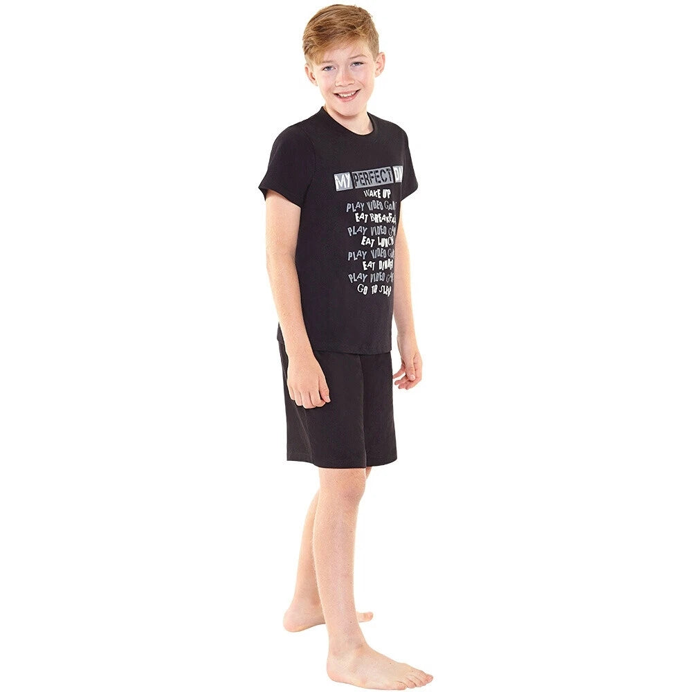 Bedlam Older Boys Perfect Day Gaming Sleeping T-Shirt Shortie Pyjamas Black Blue