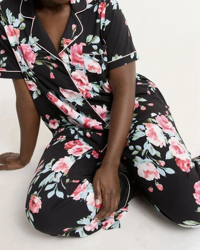 Joyspun Womens Notch Collar & Capri pants Sleep Set, Size S - 3XL