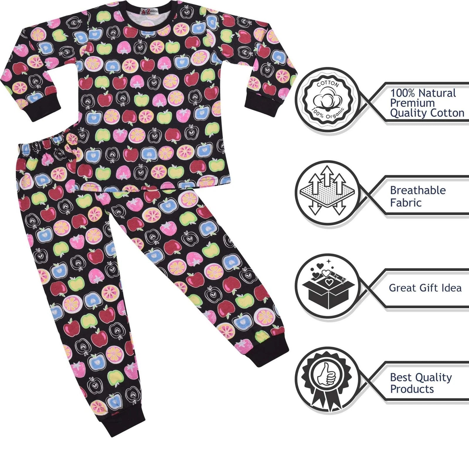 Kids Girls Boys Fruit Print Pyjamas Children PJs 2 Piece Cotton Set Nightwear