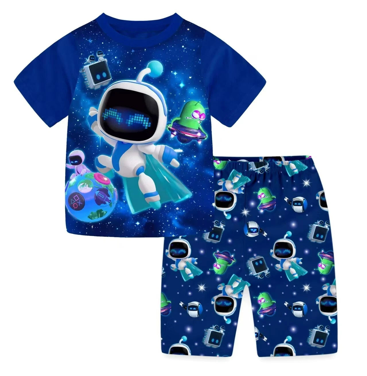 4-10-year-old Astro bot boys' sleepwear set with short sleeved Tshirt and shorts