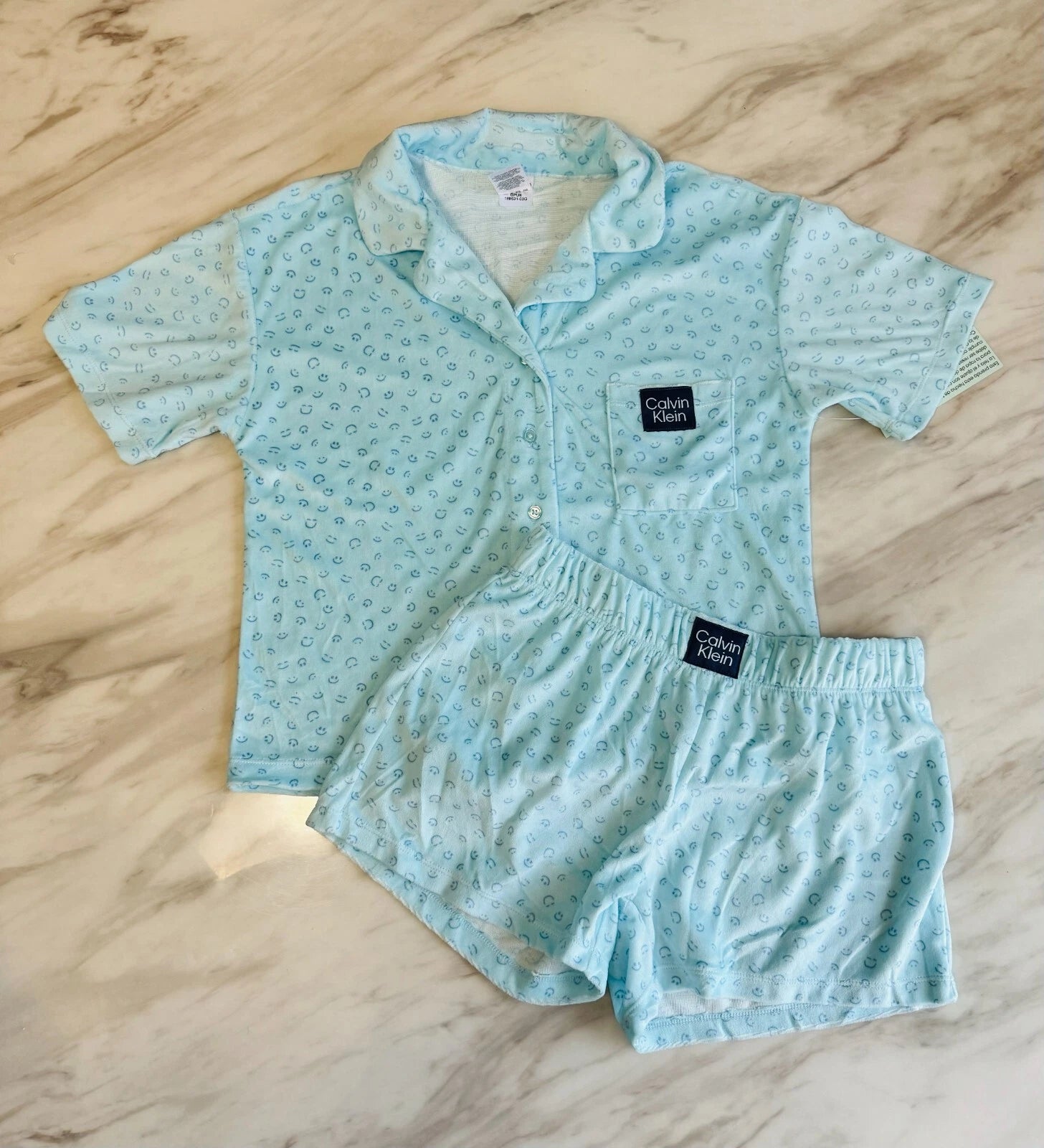 Ck Calvin Klein-Boys Short Sleeve Button-down Shirt and Shorts Pajama Set 3 NEW