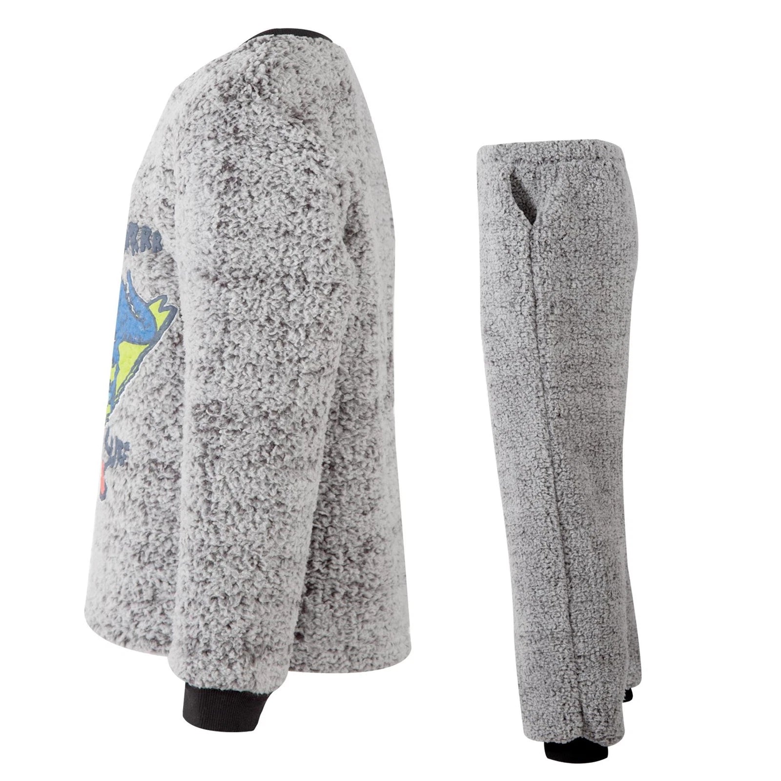 A2Z 4 Kids Girls Boys Grey Pyjamas Dinosaur 2 Piece Soft Thick Pile Fleece Set