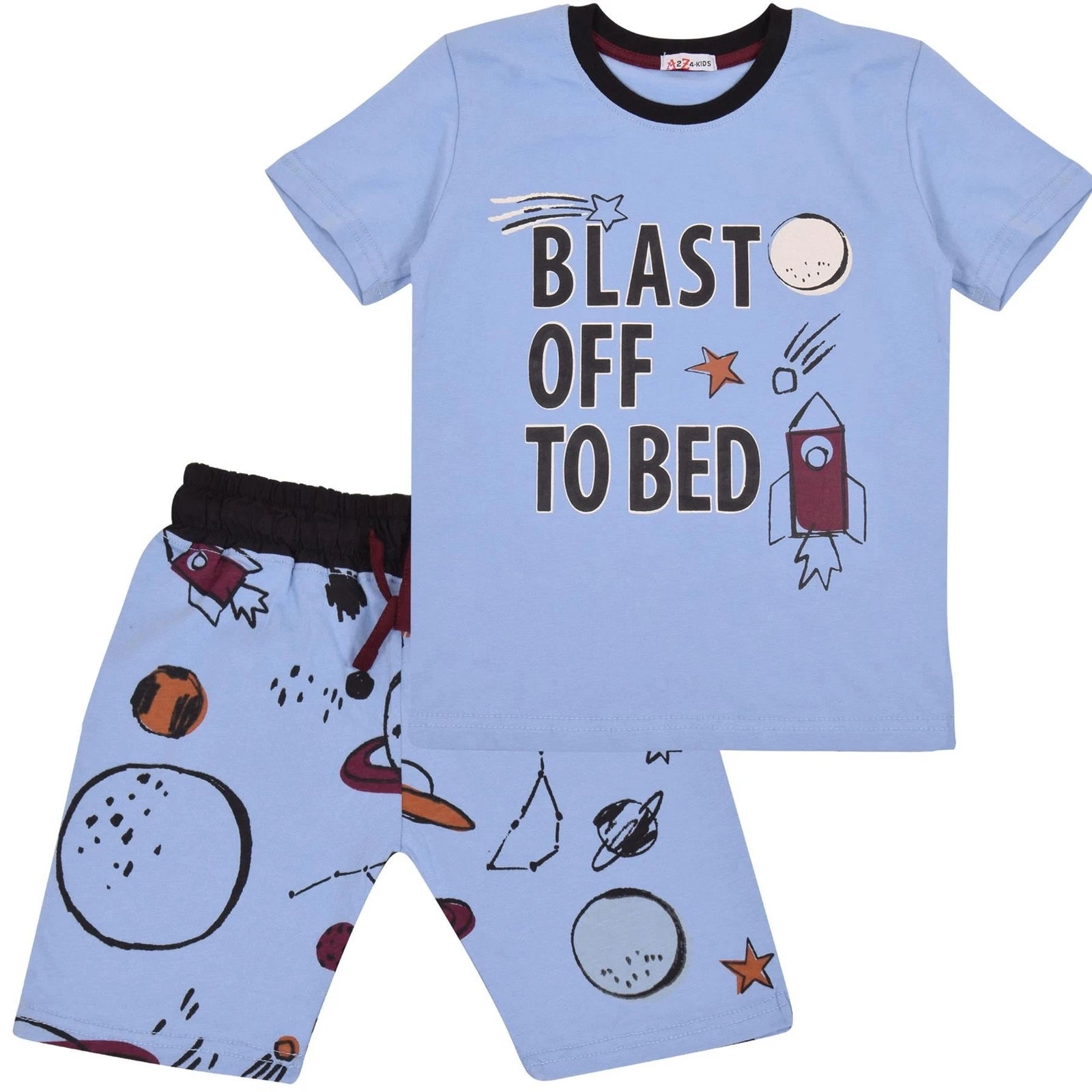 Boys Rocket Spaceship Blast Off Blue Pyjamas PJs 2 Piece Sleepwear Set Yr 5-13