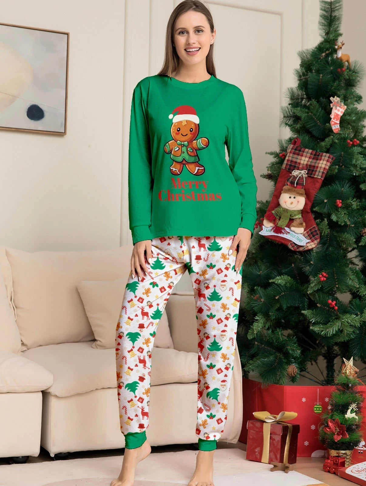 Christmas Family Matching Pyjamas Adult Kids Baby Gingerbread Man Nightwear Set