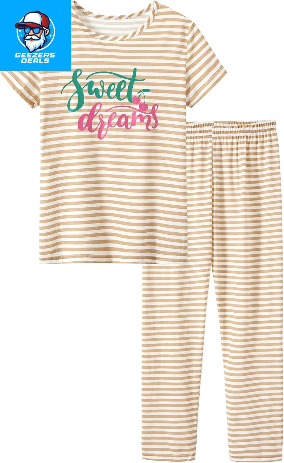 Pajamas for Girls Size 6-16 Pants & Long Sleeve Jammies Glitter Heart & Stripe T