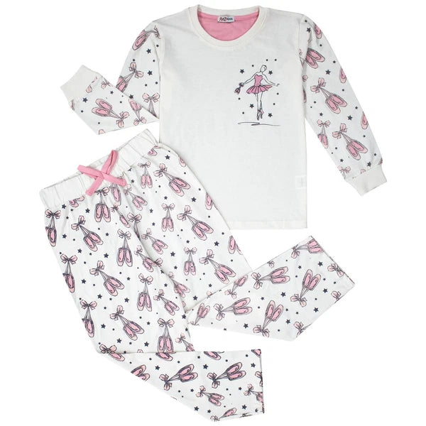 Kids Girls Ballerina Baby Pink Print Children PJs 2 Piece Cotton Set 2-13 Years