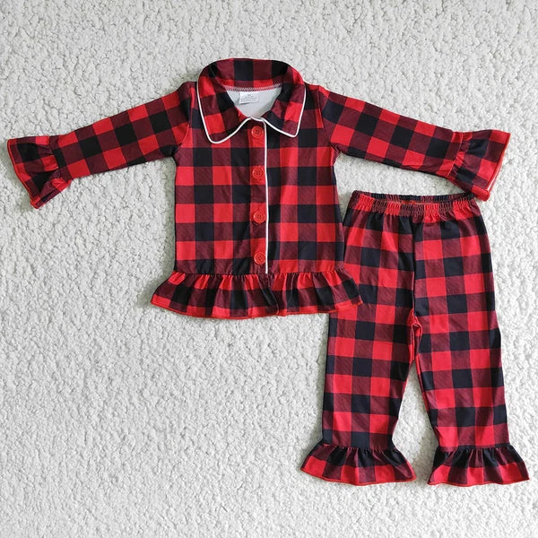 Boys Long sleeve Plaid Christmas Pajamas 2Pcs Sleepwear