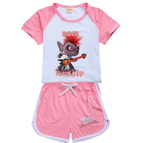 Hot Trolls Rock Queen Barb Shorts T-shirt Outfits Kids PJ'S Loungewear Tracksuit