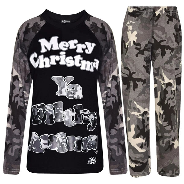 Kids Girls Boys Camo Charcoal Print PJ S YA FILTHY Christmas Pyjamas Sets