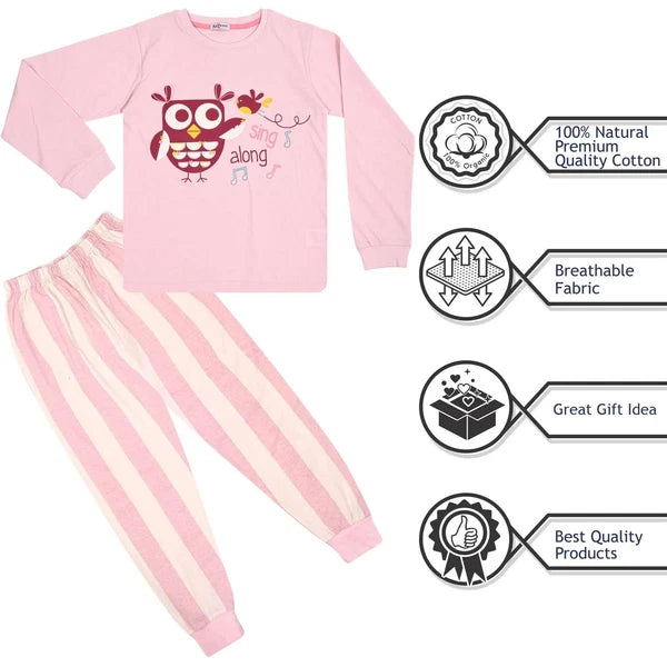 Kids Girls Pyjamas Sing Along Contrast Top Bottom Baby Pink Sleepwear Set 2-13Yr
