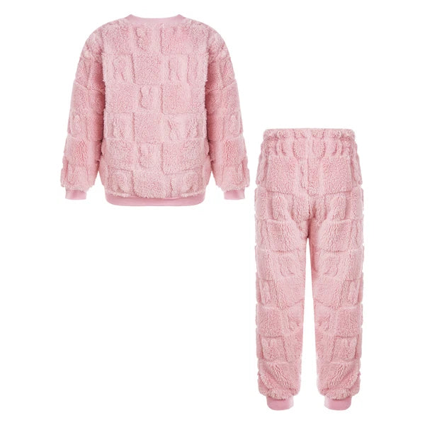 Kids Girls Pajamas Set Solid Color Outfits Plaid Loungewear Casual Sleepwear