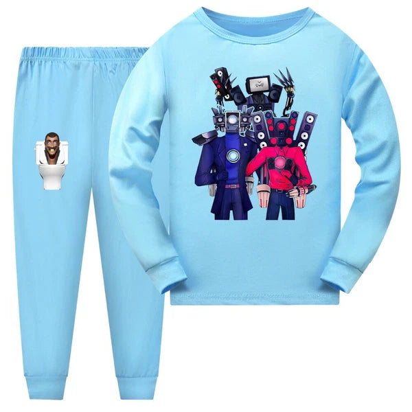 Children's Skibidi Toilet TV Men's Long Sleeve T-shirt Long Pants Pajama Set