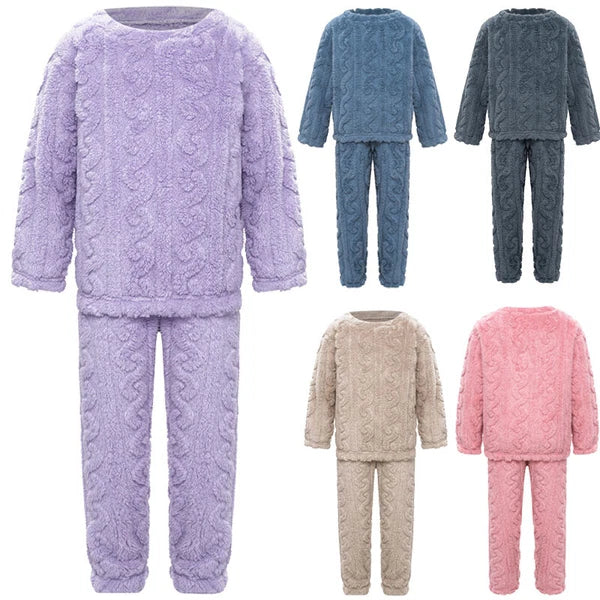Kids Girls Set Nightwear Outfits Boys Pajamas Warm Winter Homewear Round Neck