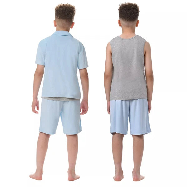 Ck Calvin Klein-Boys Short Sleeve Button-down Shirt and Shorts Pajama Set 3 NEW