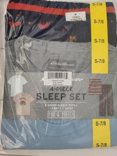 Eddie Bauer KIds 4-Piece Sleep Set Two Shirts, One Jogger, One Short