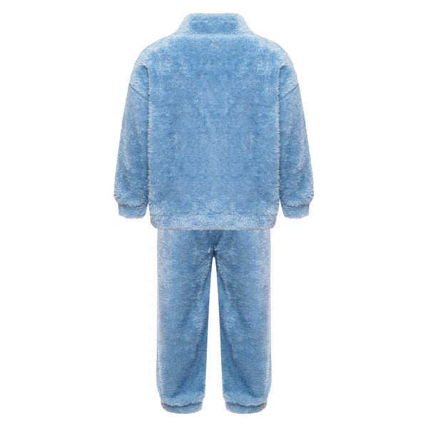 Girl Boy Sleepwear Faux Fur Pajamas Set Trousers Loungewear Buttons Pants Soft