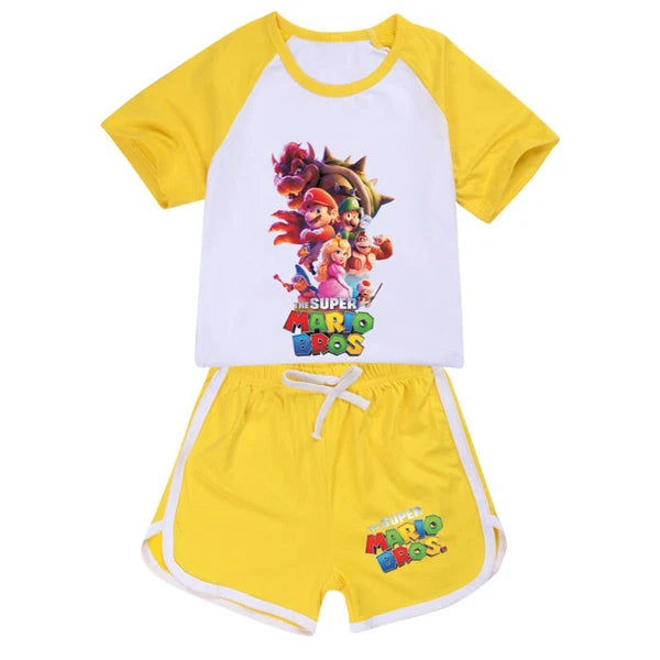 Hot Mario Bros Boys Girls Shorts T-shirt Set Kids PJ'S Loungewear Tracksuit Gift