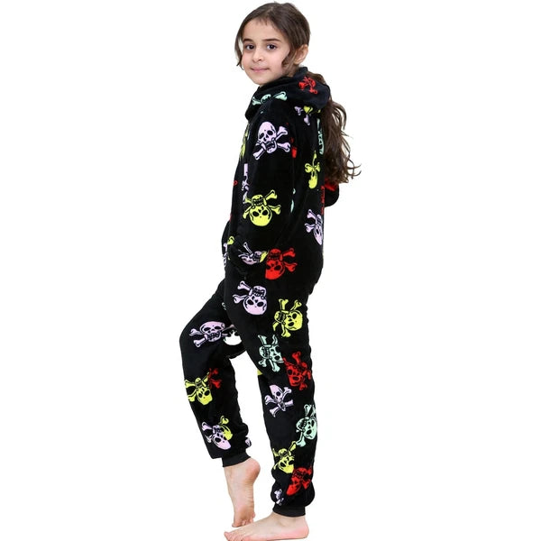 A2Z 4 Kids Girls Boys Fun Skull Print One Piece Black & Multi Pyjama Sets