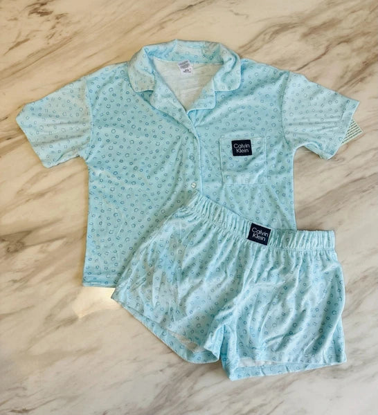 Ck Calvin Klein-Boys Short Sleeve Button-down Shirt and Shorts Pajama Set 3 NEW