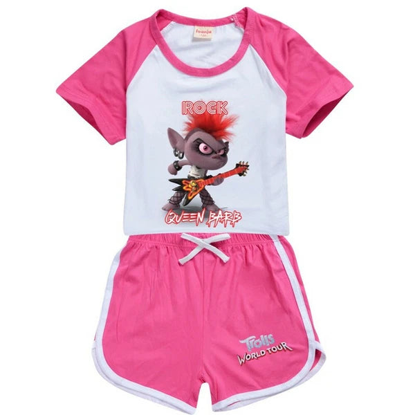 Hot Trolls Rock Queen Barb Shorts T-shirt Outfits Kids PJ'S Loungewear Tracksuit