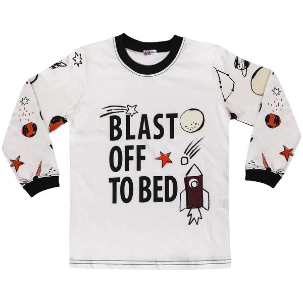 Boys Rocket Spaceship Blast Off Pyjamas Children PJs 2 Piece Kids Sleepwear Set