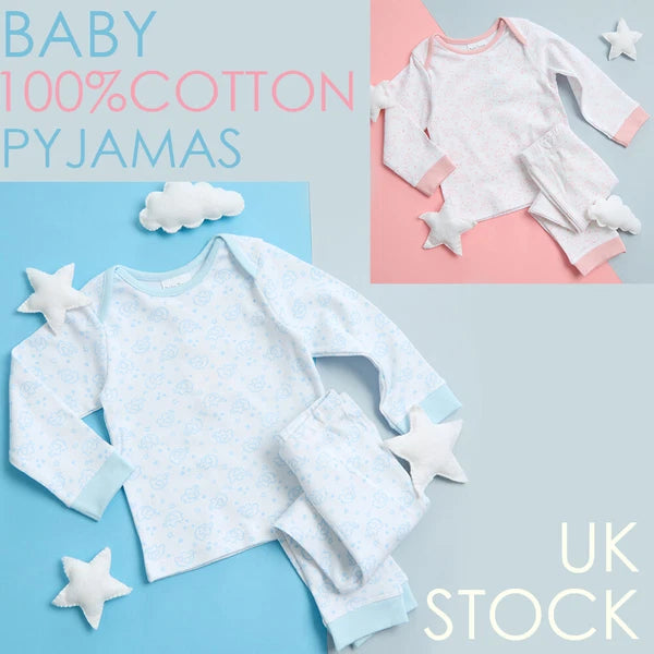 Baby Pyjamas 0-6 6-12 12-18 18-24 Months 2 Piece Pyjama Set 100% Cotton Long UK