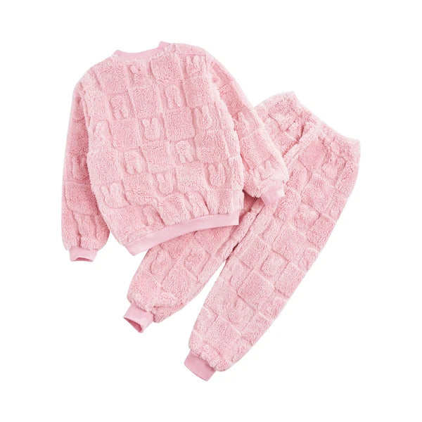 Kids Girls Loungewear Fall Pajamas Set Soft Outfits Solid Color Nightwear 2Pcs