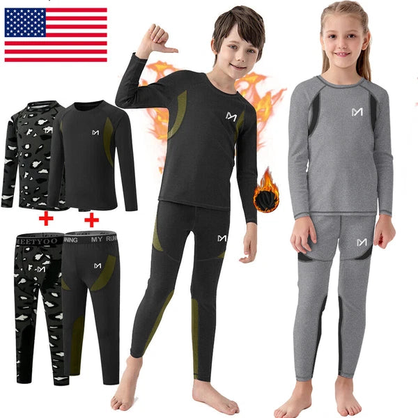 Kids Thermal Underwear for Boys, Long Johns Fleece Lined Set, Shirt & Pants