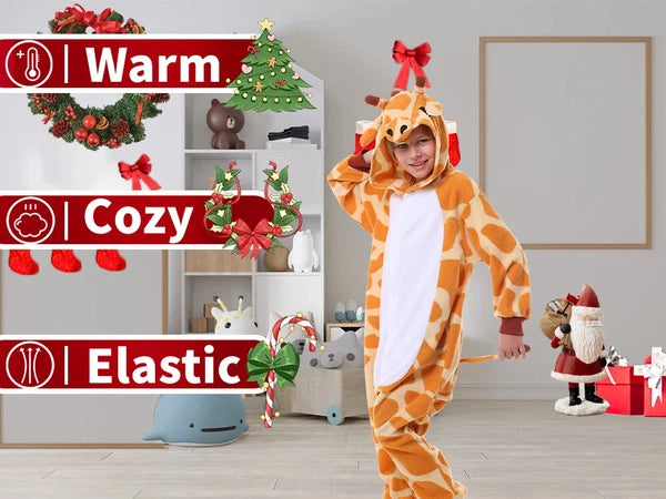 Giraffe One Piece Pajamas For Kids Unisex Christmas Winter Warm Cozy Homewear