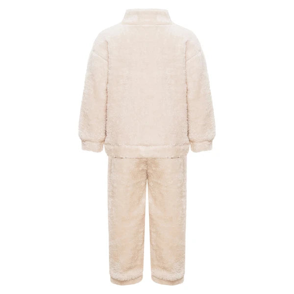 Girl Boy Sleepwear Faux Fur Pajamas Set Trousers Loungewear Buttons Pants Soft