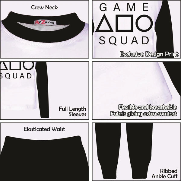 Kids Girls Boys Black Game Squad Cosplay Pyjamas Sleepwear PJs 2 Piece Set
