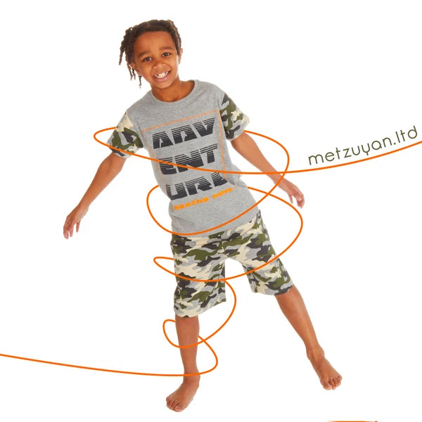 Boys Camo Short Sleeved Pyjama Set Adventure Army Theme Summer PJ's 2-13 Years