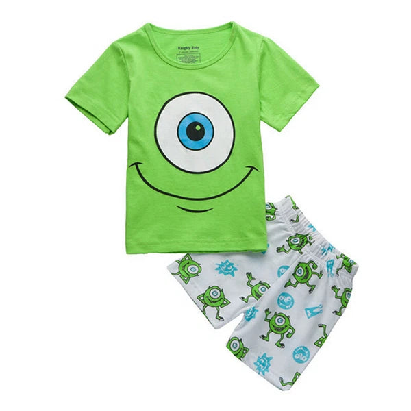 2PCS Kids Boy Mike Wazowski Sleepwear Homewear Shorts Pajamas Matching Set 1-8Y