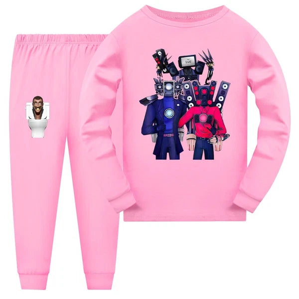 Children's Skibidi Toilet TV Men's Long Sleeve T-shirt Long Pants Pajama Set