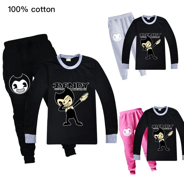 Kids Bendy The Ink Machine T shirt+Pants Pyjamas Nightwear Sleepwear PJ Sets New