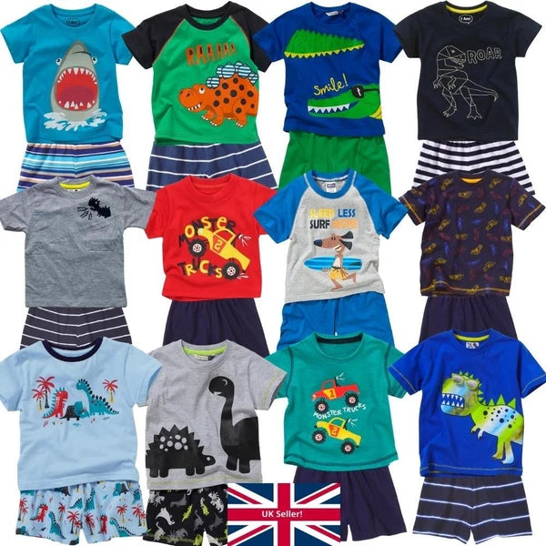 Boys Short Summer Pyjamas Dinosaur Shark Crocodile T-Rex Cotton 12mth-6yr Bedlam