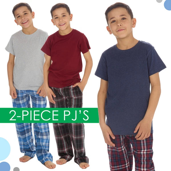 Boys Pyjama Set Short Sleeved T-shirt Woven Long Bottoms PJs 9 10 11 12 13 Years