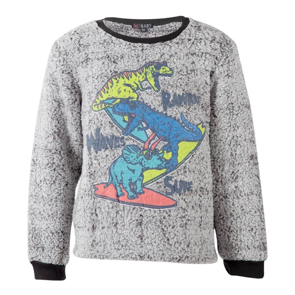 A2Z 4 Kids Girls Boys Grey Pyjamas Dinosaur 2 Piece Soft Thick Pile Fleece Set