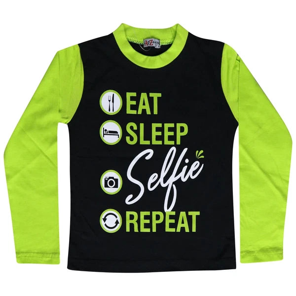Kids Girls Boys Designer Eat Sleep Selfie Repeat Pyjamas Lounge Wear PJS 2-13 Yr