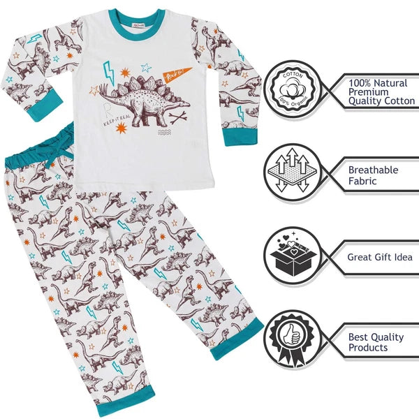 Kids Boys Dinosaur Pajamas Kids PJS 2 Piece Dino Set Lounge Costume-