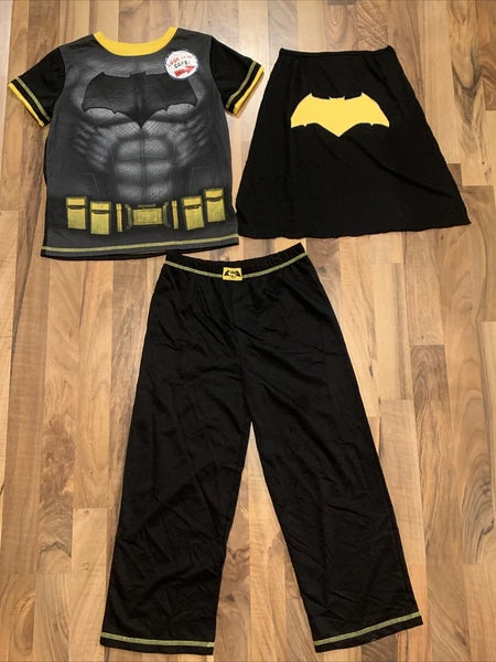 DC Comics Batman (Sz 7) Boys Character 3pc (Shirt, Pant, Cape) PJ Pajama Set