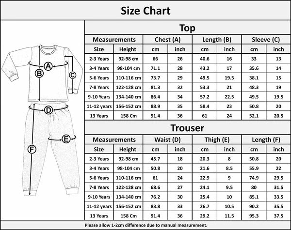 Kids Girls Boys Pyjamas Game Time Contrast Top Bottom 2 Piece PJS Sleepwear Set